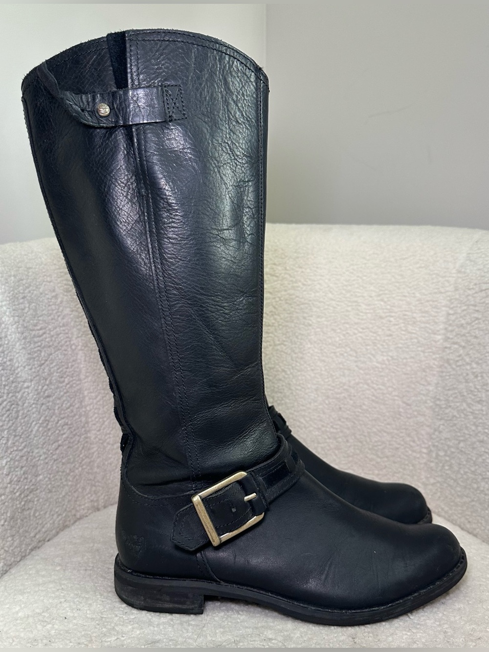 Timberland Womens Savin Hill Black Boots Leather Tall Equestrian Preppy Fall 8.5